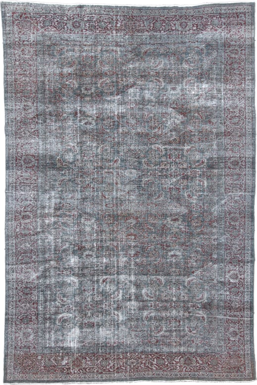 8' x 12' one-of-a-kind handmade vintage Malayer large size rug. Color palette: silver, gray, rose, burgundy, ivory, taupe