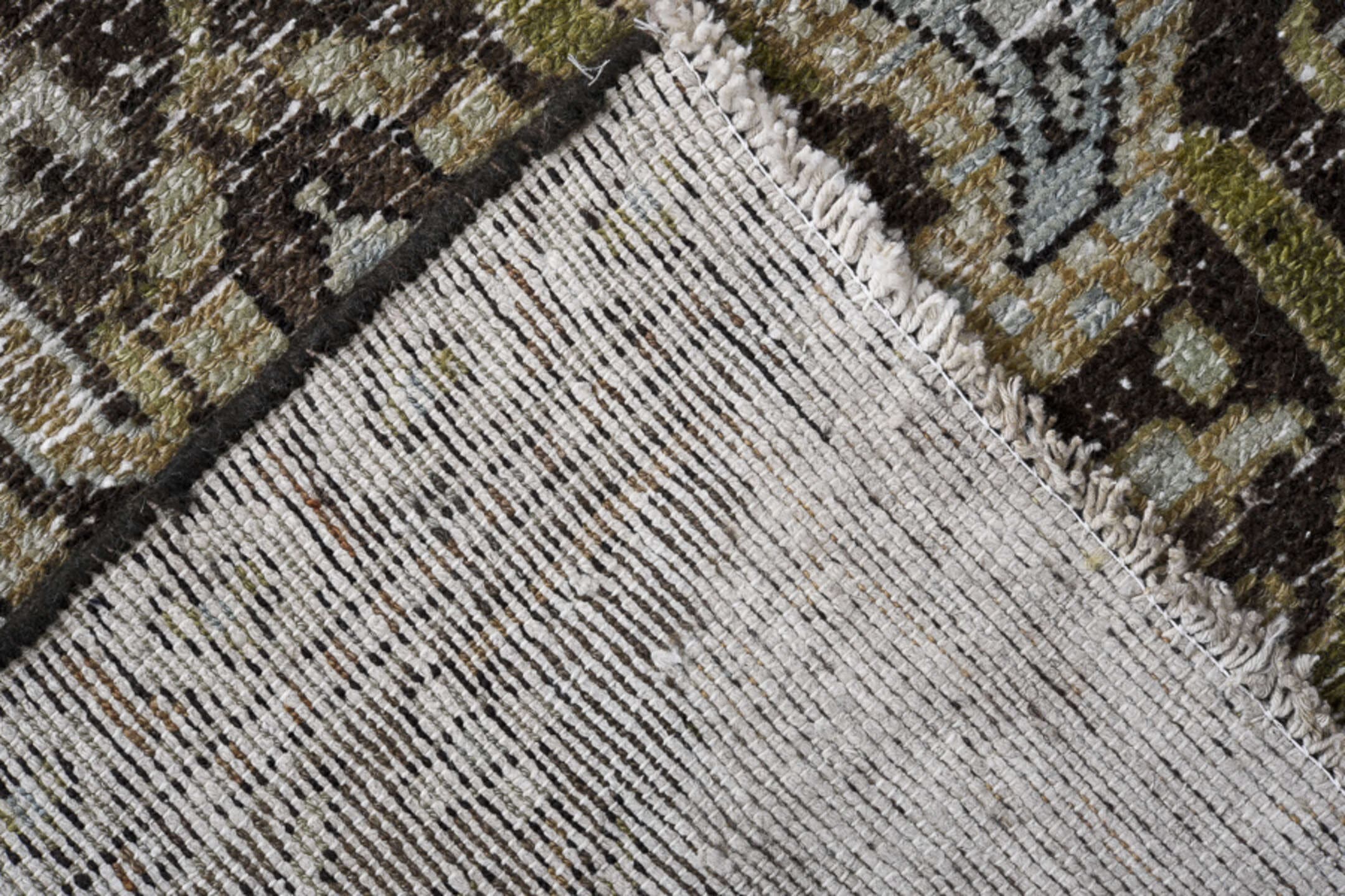 3' x 15' one-of-a-kind handmade vintage Malayer runner rug. Color palette: brown, taupe, ivory, blue_gray, charcoal, olive
