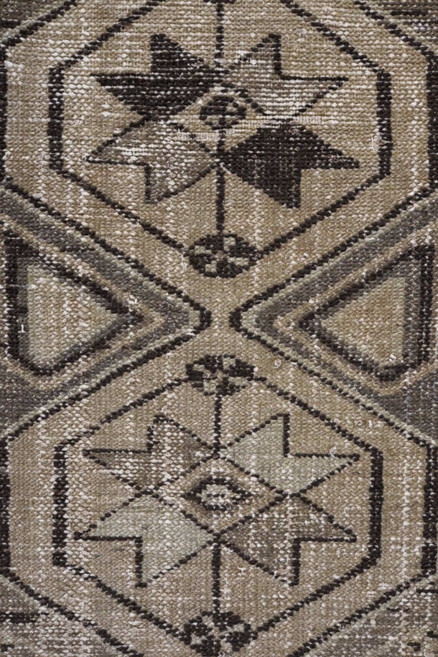 2' x 9' one-of-a-kind handmade vintage Baktiary runner rug. Color palette: taupe, ivory, charcoal, brown, beige, gray, black