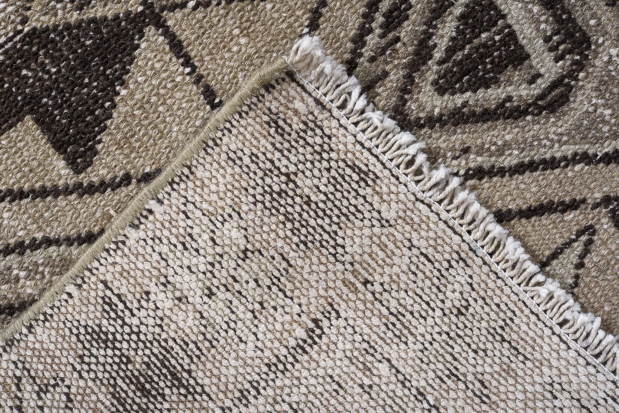 2' x 9' one-of-a-kind handmade vintage Baktiary runner rug. Color palette: taupe, ivory, charcoal, brown, beige, gray, black