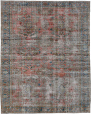 9' x 12' one-of-a-kind handmade antique large size rug. Color palette: rose, powder_blue, ivory, taupe, slate, sage, rust
