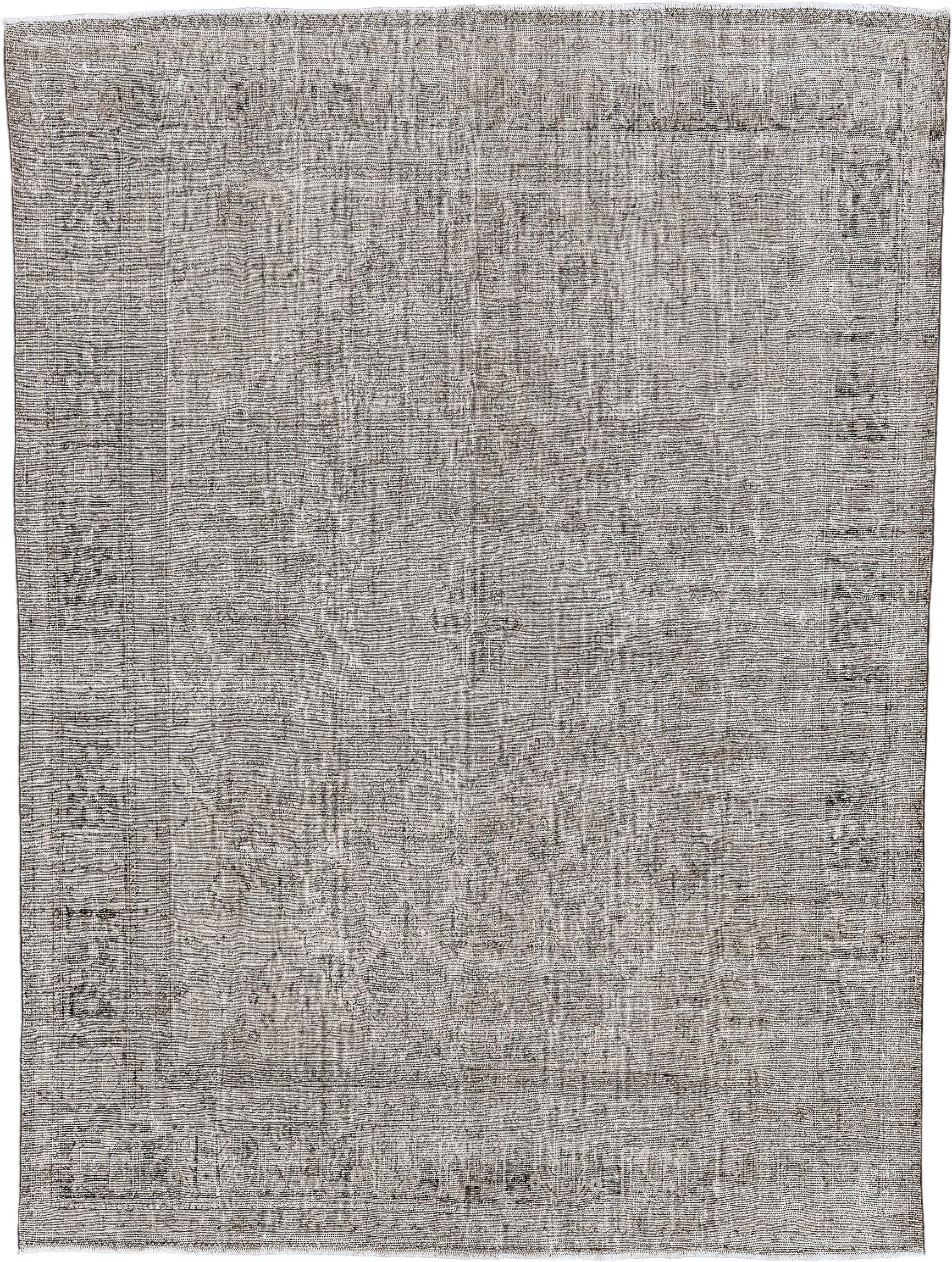 9' x 12' one-of-a-kind handmade antique Joshegan large size rug. Color palette: taupe, ivory, beige, gray, charcoal, black