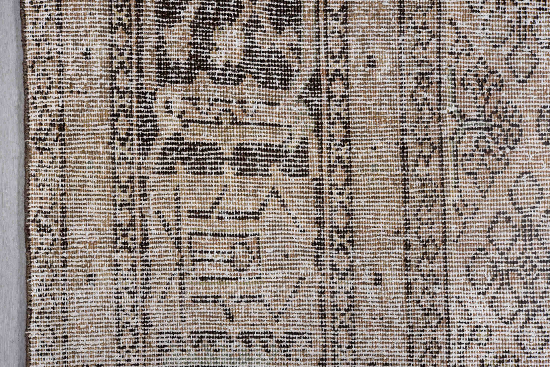 9' x 12' one-of-a-kind handmade antique Joshegan large size rug. Color palette: taupe, ivory, beige, gray, charcoal, black