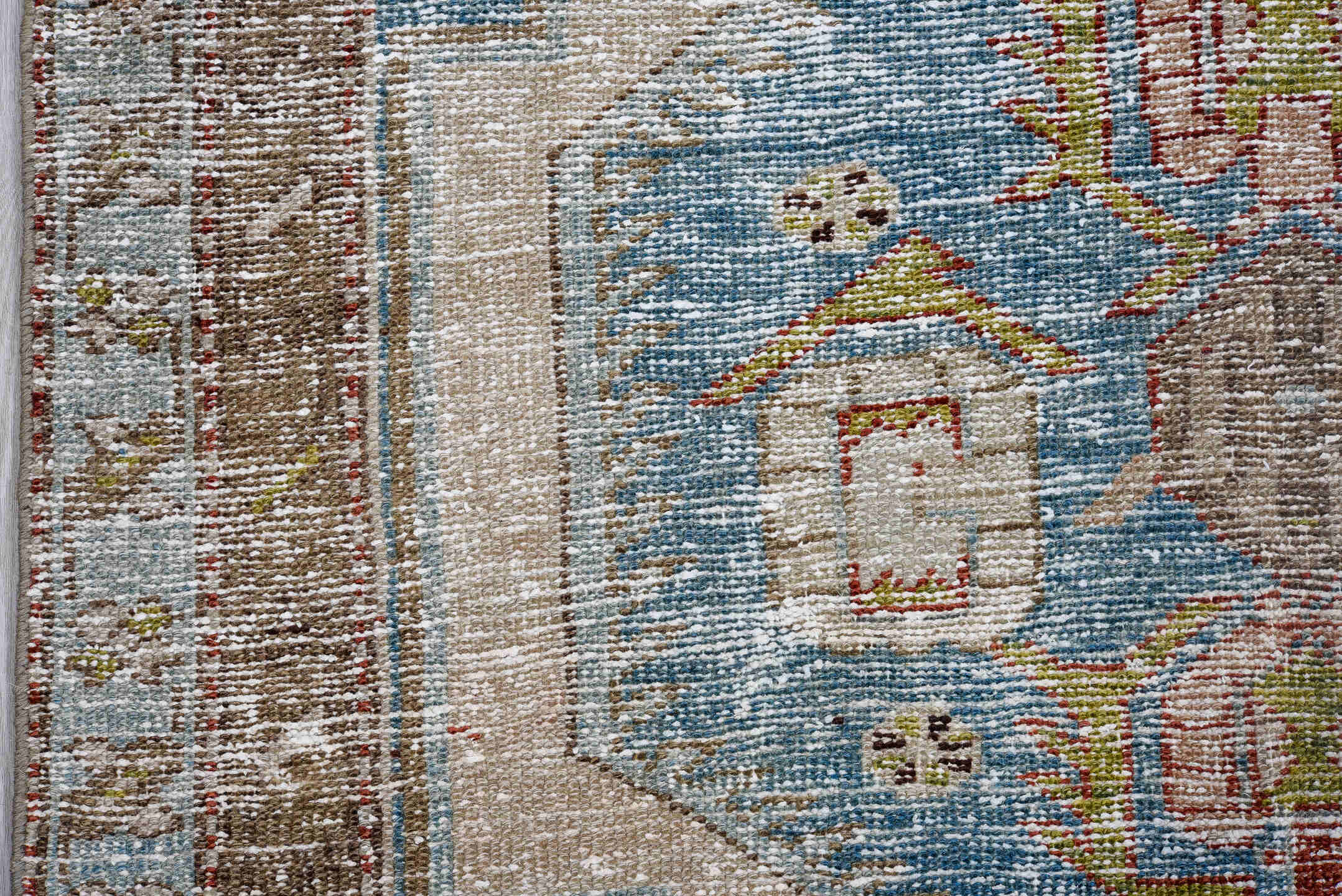3' x 13' one-of-a-kind handmade antique Malayer runner rug. Color palette: ivory, sky blue, taupe, gray, rust, gold, rose