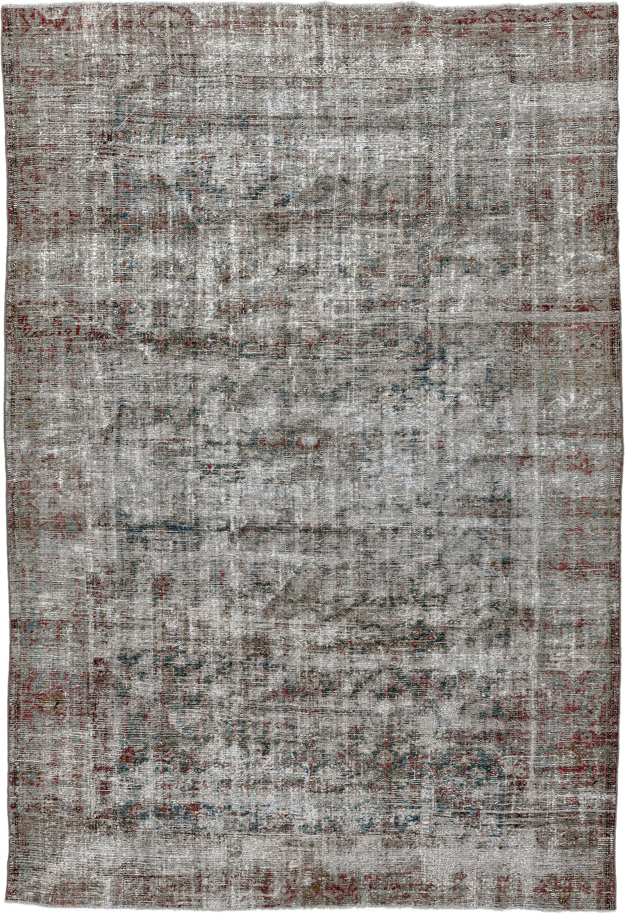 6' x 9' one-of-a-kind handmade antique Malayer large size rug. Color palette: ivory, gray, taupe, rust, slate, charcoal
