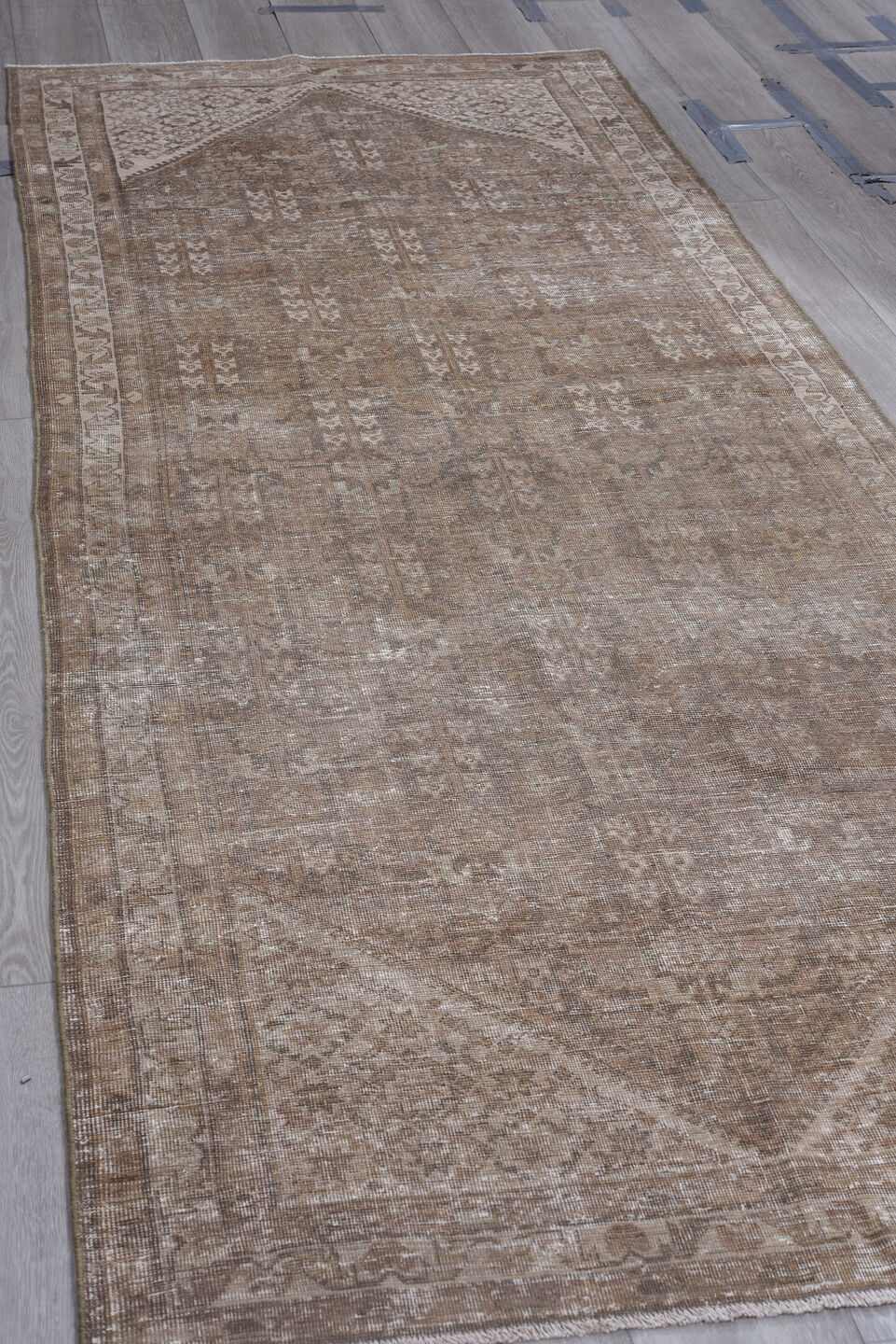 2' x 2' one-of-a-kind handmade vintage  small size rug. Color palette: pink, gray, light gray, brown, off-white, dim gray