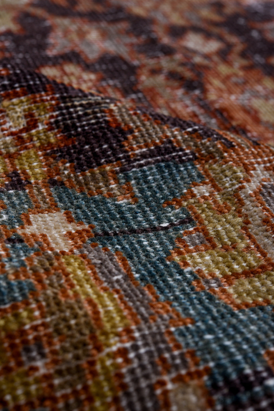 8' x 10' one-of-a-kind handmade antique Mahal large size rug. Color palette: rust, charcoal, ivory, taupe, gold, teal
