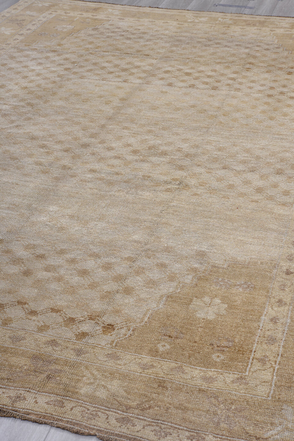 8' x 11' one-of-a-kind handmade antique Kars large size rug. Color palette: camel, ivory, taupe, beige, sand, gray