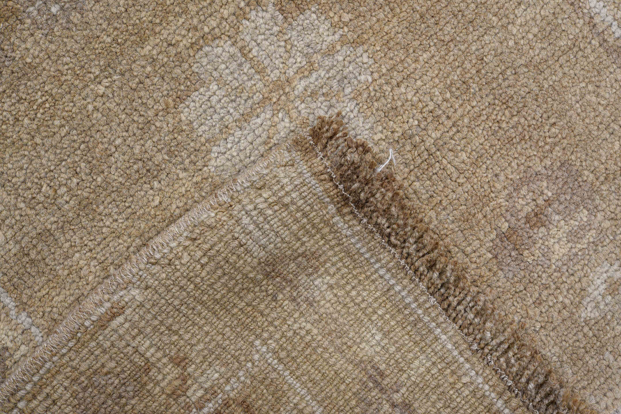 8' x 11' one-of-a-kind handmade antique Kars large size rug. Color palette: camel, ivory, taupe, beige, sand, gray
