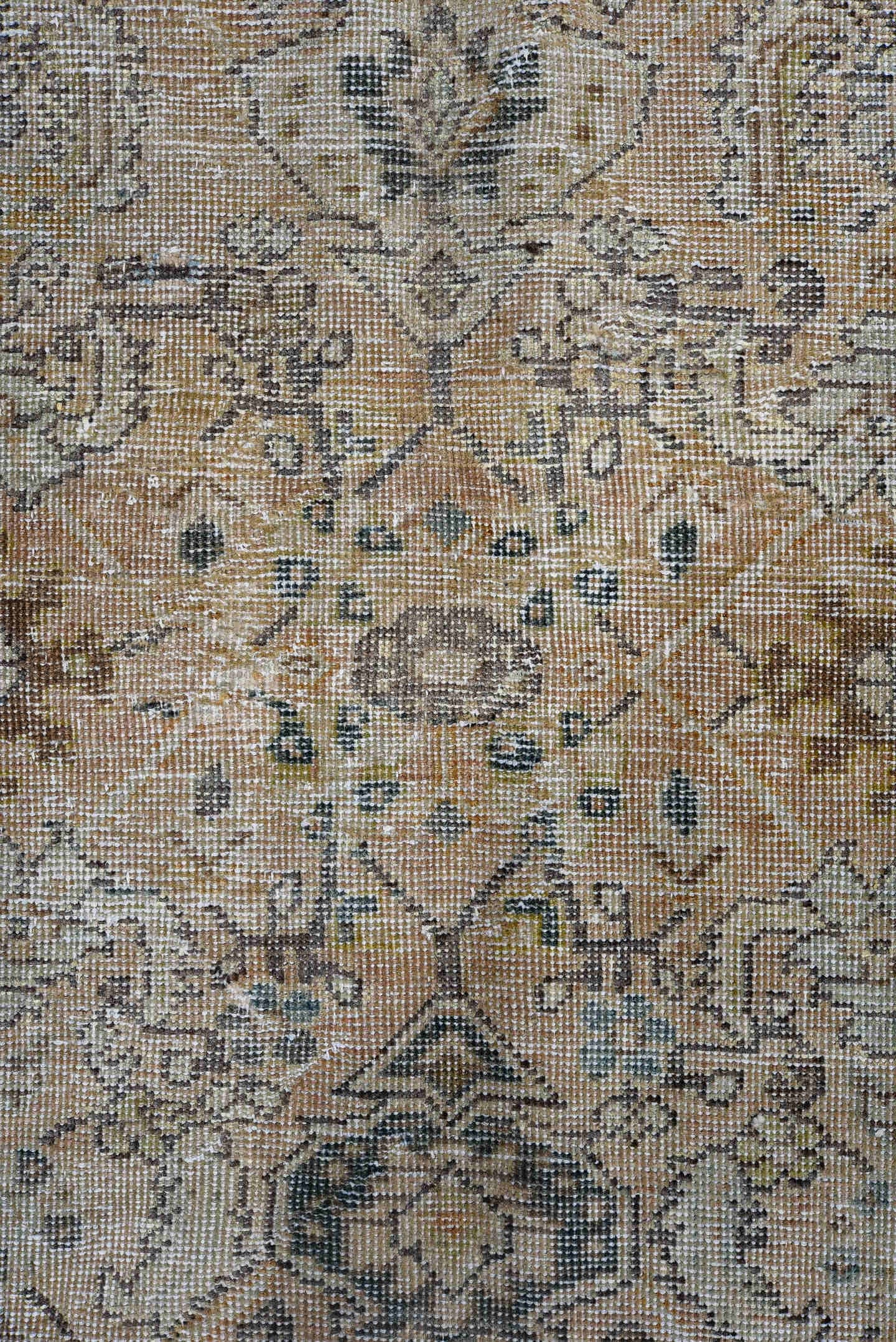 9' x 12' one-of-a-kind handmade antique  large size rug. Color palette: ivory, taupe, slate, charcoal, beige, sage, gray