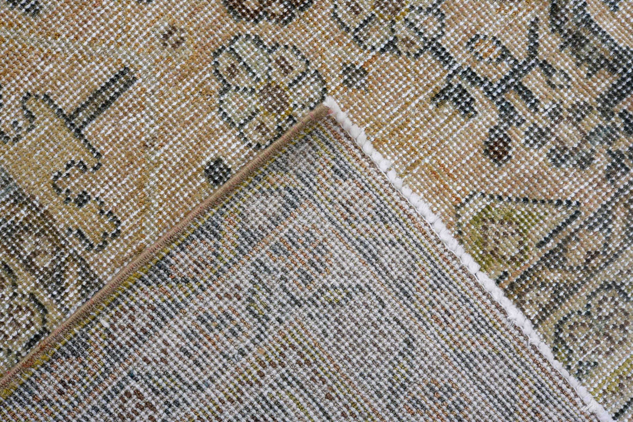 9' x 12' one-of-a-kind handmade antique  large size rug. Color palette: ivory, taupe, slate, charcoal, beige, sage, gray