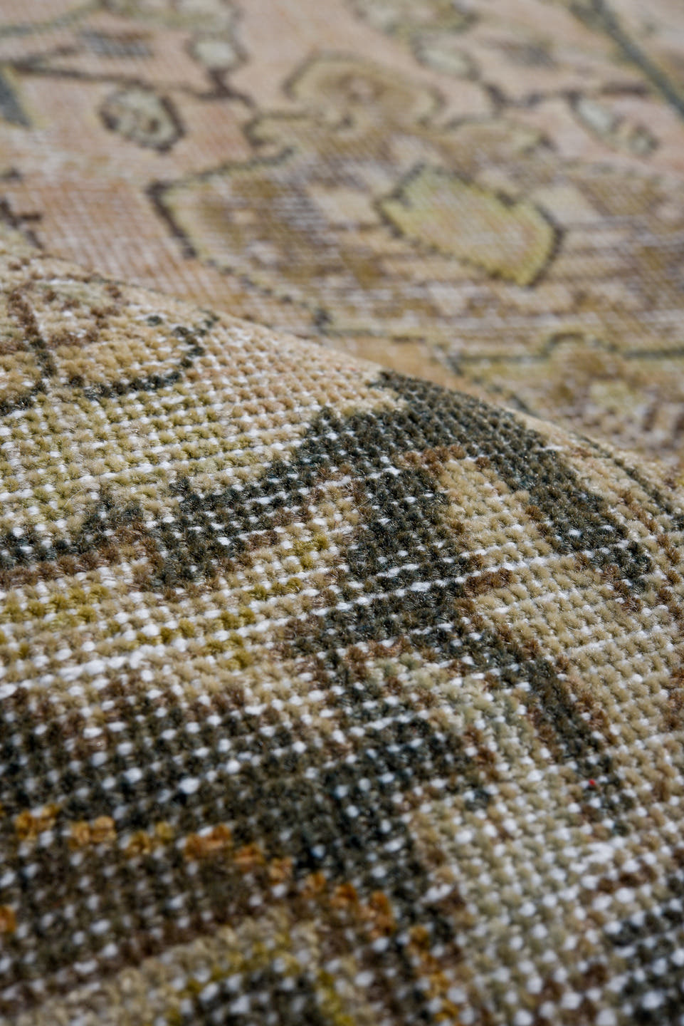 9' x 12' one-of-a-kind handmade antique  large size rug. Color palette: ivory, taupe, slate, charcoal, beige, sage, gray