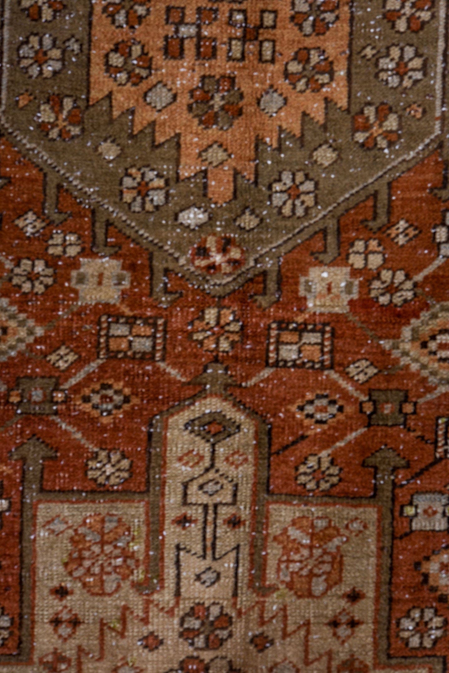 3' x 11' one-of-a-kind handmade antique Heriz runner rug. Color palette: rust, ivory, brown, taupe, charcoal, black, camel