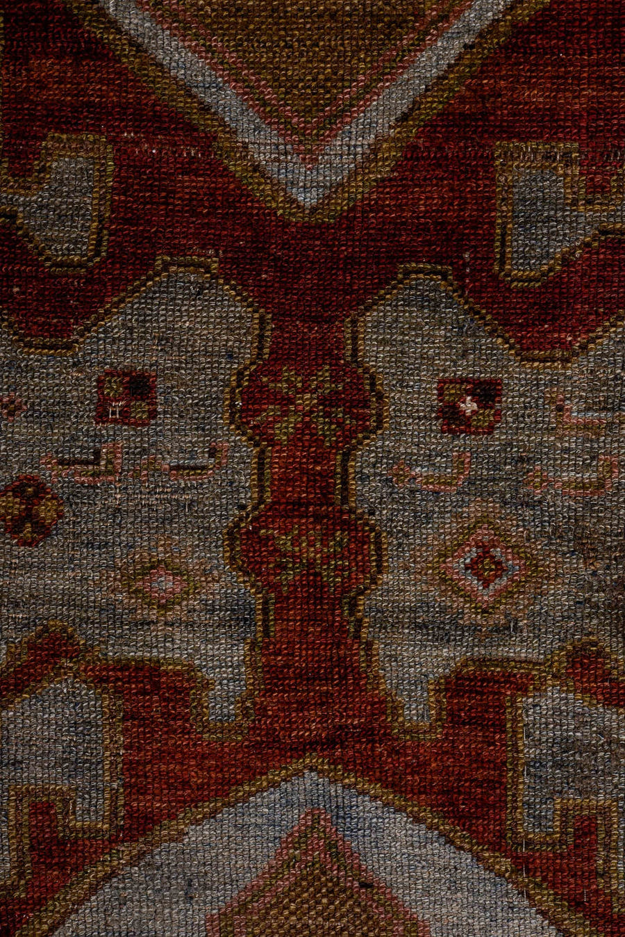 4' x 7' one-of-a-kind handmade antique Kurd medium size rug. Color palette: ivory, rust, charcoal, camel, olive, rose, taupe