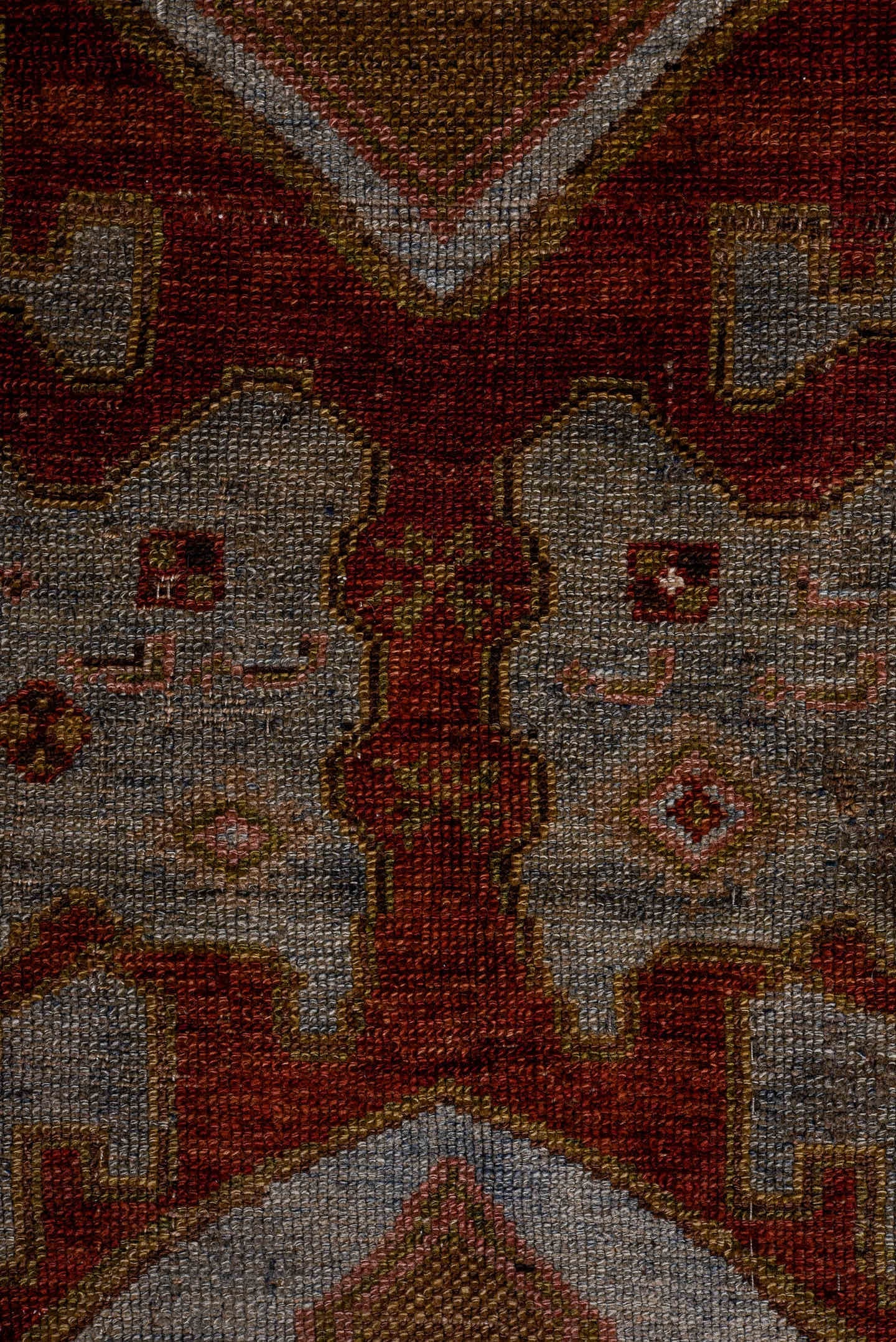 4' x 7' one-of-a-kind handmade antique Kurd medium size rug. Color palette: ivory, rust, charcoal, camel, olive, rose, taupe