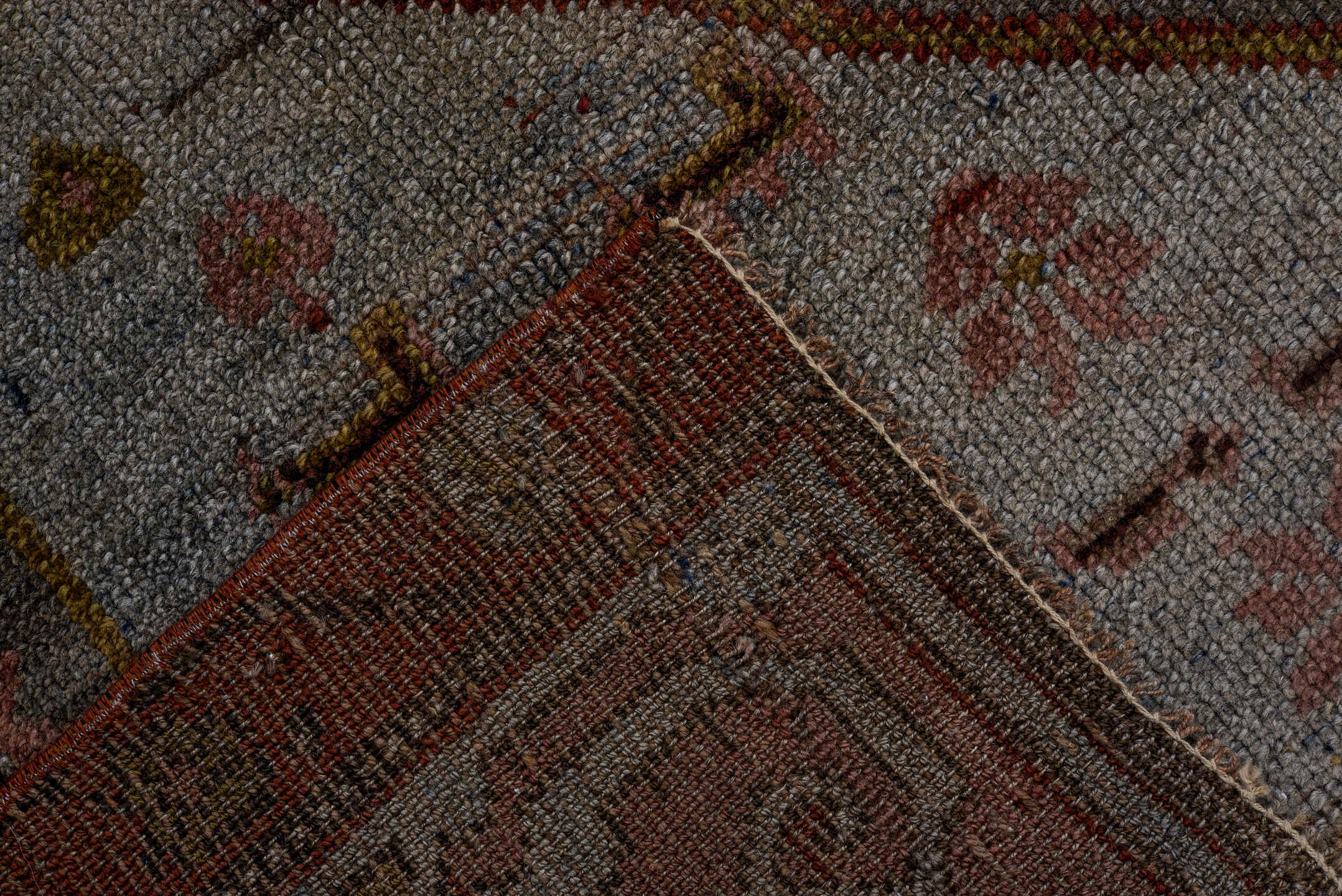 4' x 7' one-of-a-kind handmade antique Kurd medium size rug. Color palette: ivory, rust, charcoal, camel, olive, rose, taupe