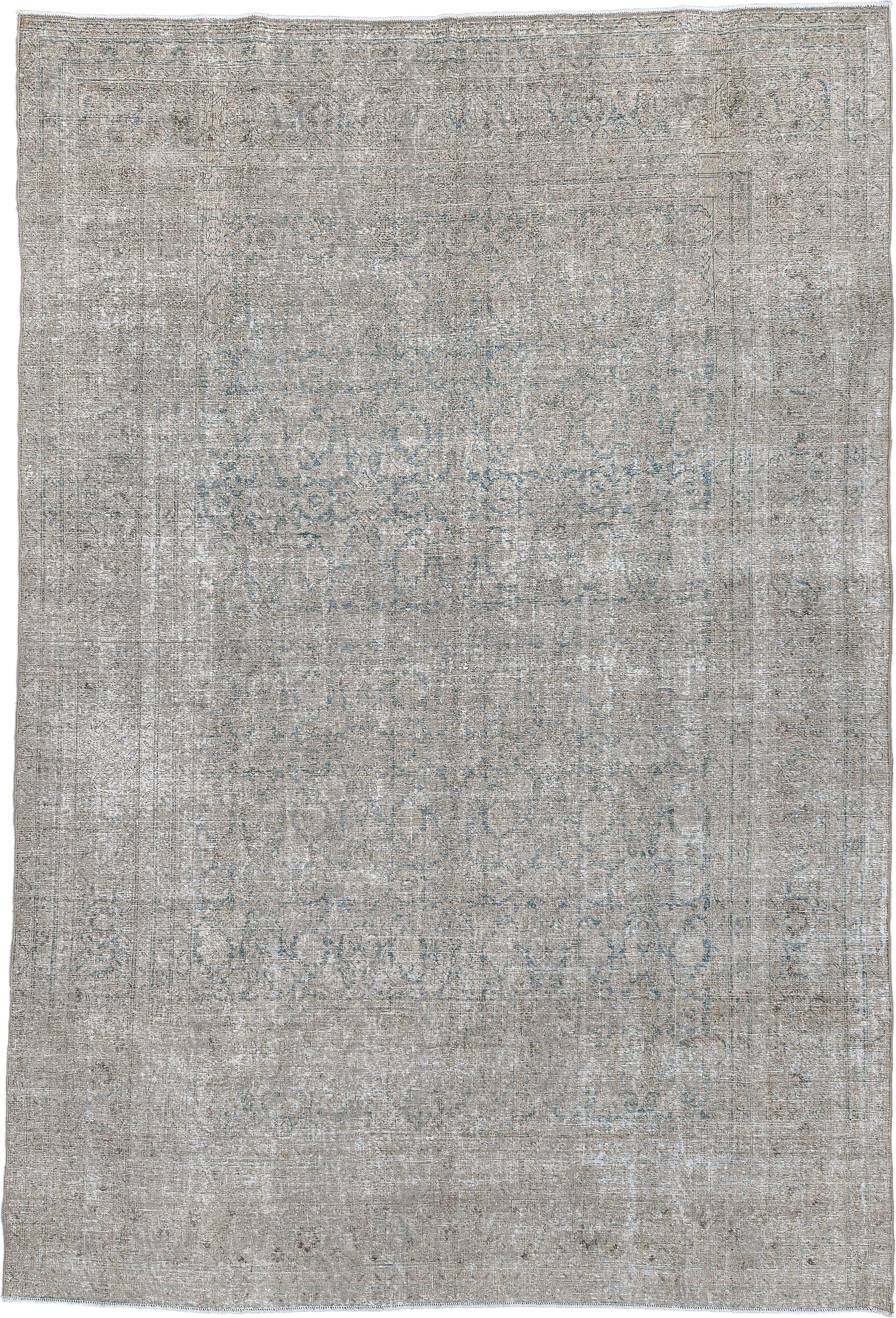 7' x 11' one-of-a-kind handmade antique Tabriz large size rug. Color palette: ivory, taupe, beige, slate, pale blue, gray