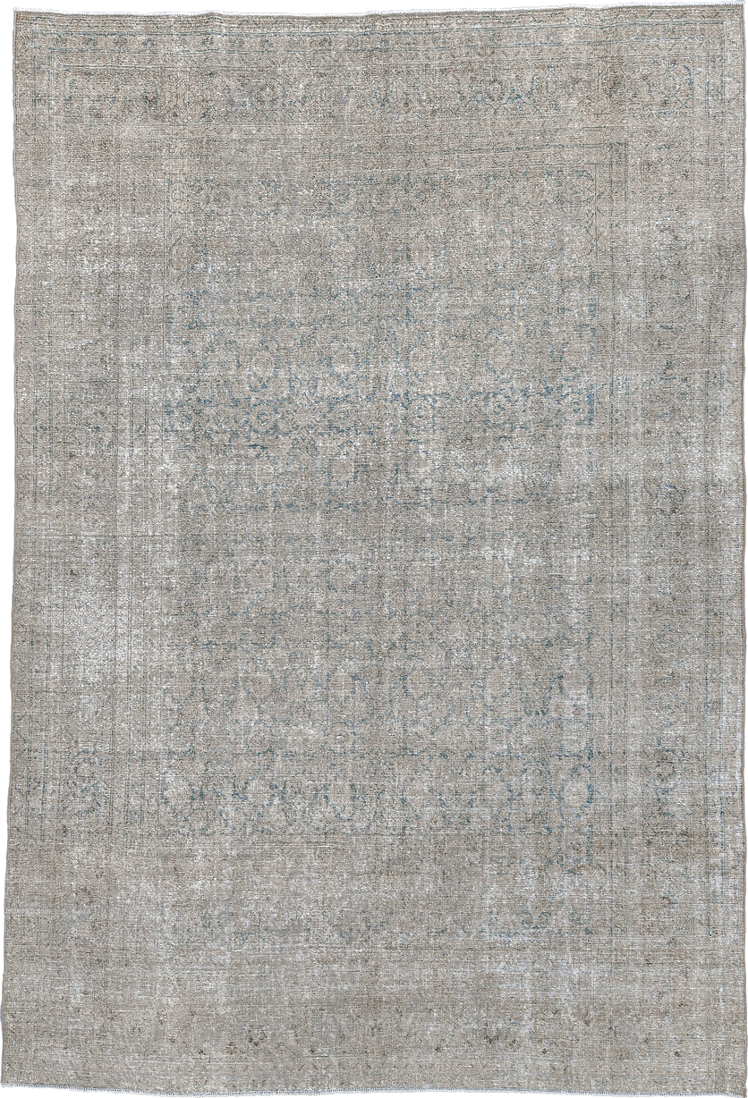 7' x 11' one-of-a-kind handmade vintage Tabriz large size rug. Color palette: black, blue, charcoal, dark gray, dim gray