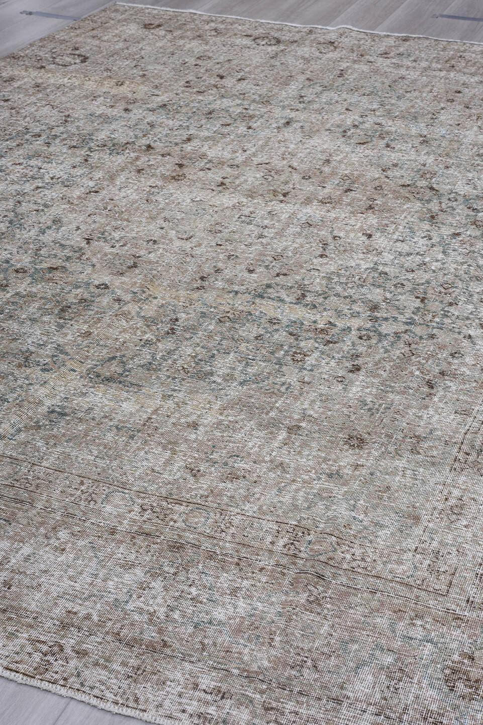 8' x 11' one-of-a-kind handmade antique Tabriz large size rug. Color palette: taupe, ivory, charcoal, pale blue, gray, beige