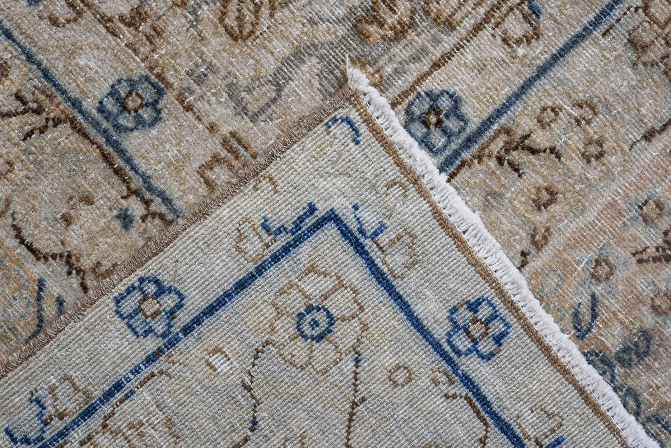 8' x 11' one-of-a-kind handmade antique Tabriz large size rug. Color palette: ivory, taupe, beige, pale blue, camel, gray