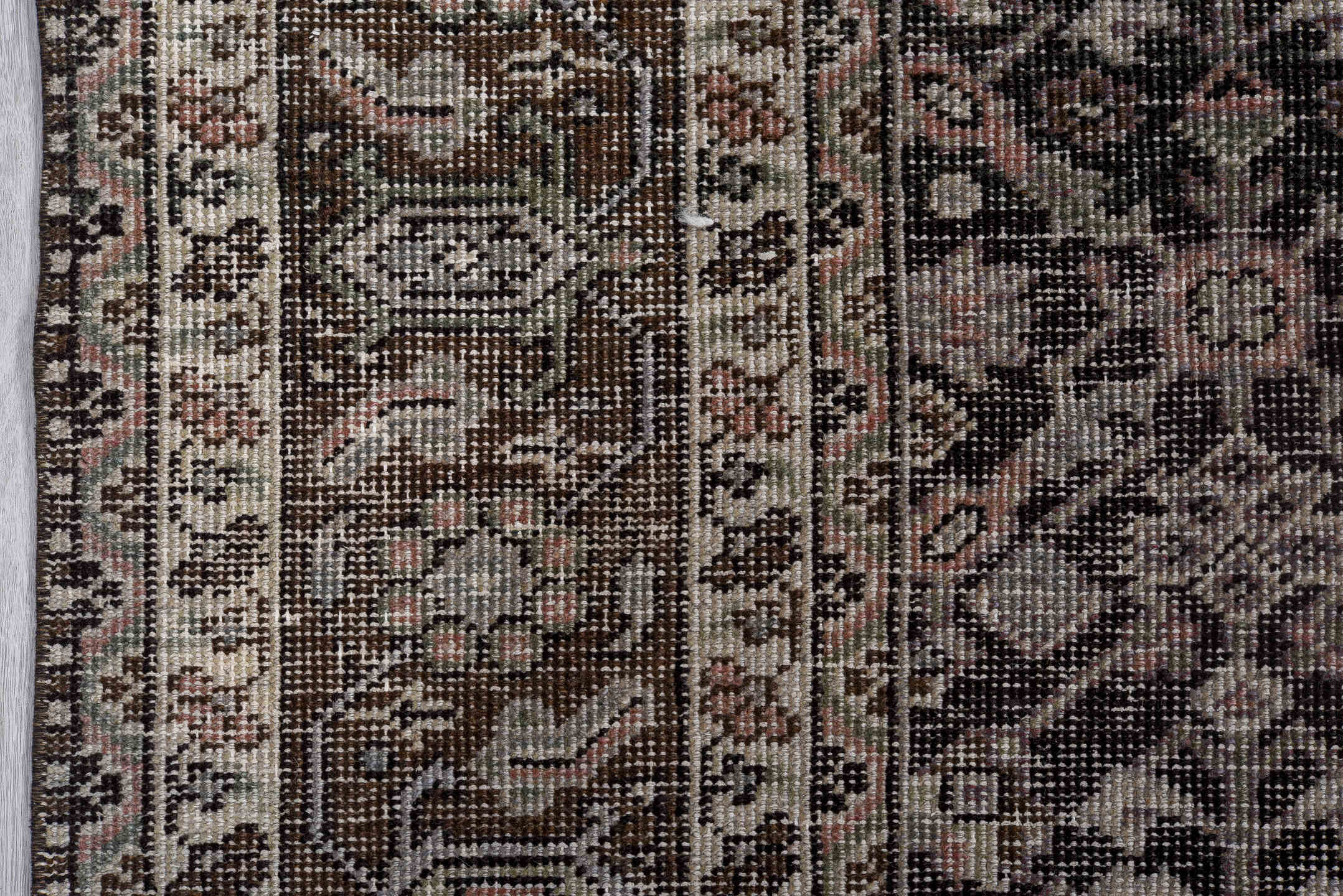 6' x 9' one-of-a-kind handmade antique Mahal medium size rug. Color palette: charcoal, taupe, ivory, rose, brown, gray