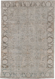 8' x 12' one-of-a-kind handmade antique Mahal large size rug. Color palette: ivory, taupe, gray, pale blue, beige, charcoal
