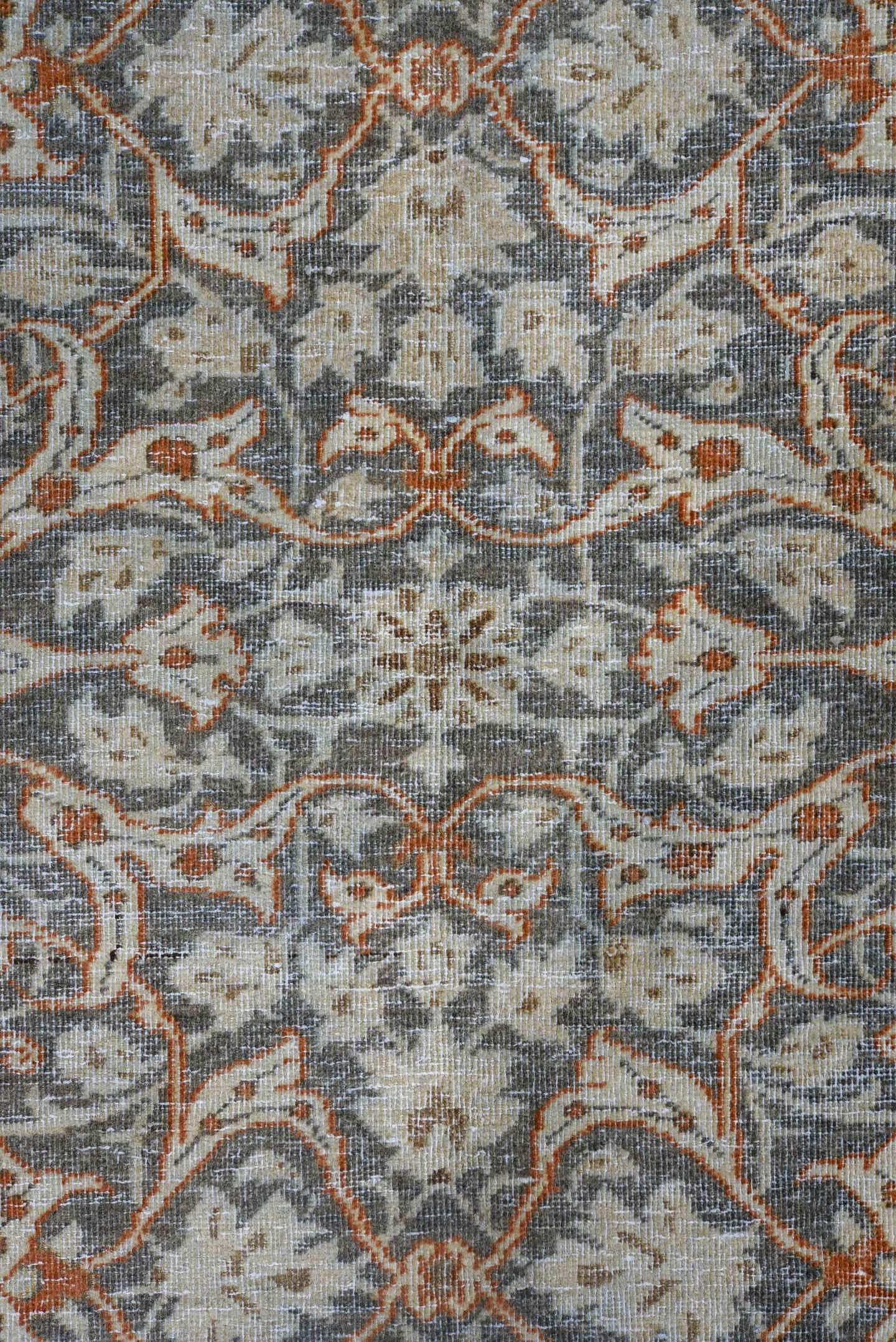 7' x 11' one-of-a-kind handmade antique Tabriz large size rug. Color palette: ivory, blue, taupe, rust, slate, camel, beige