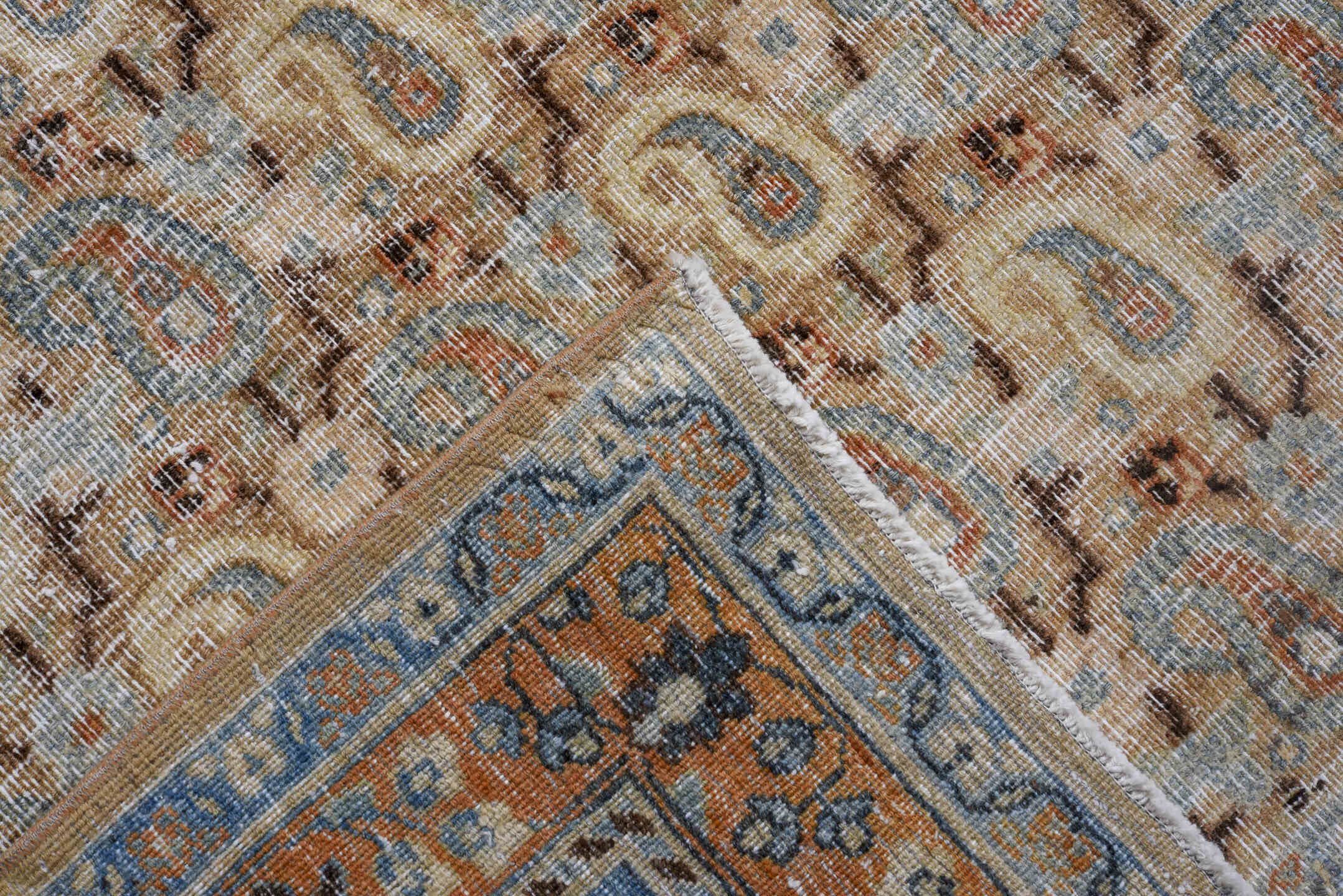 8' x 11' one-of-a-kind handmade vintage Khorassan large size rug. Color palette: black, blue, brown, charcoal, dark gray