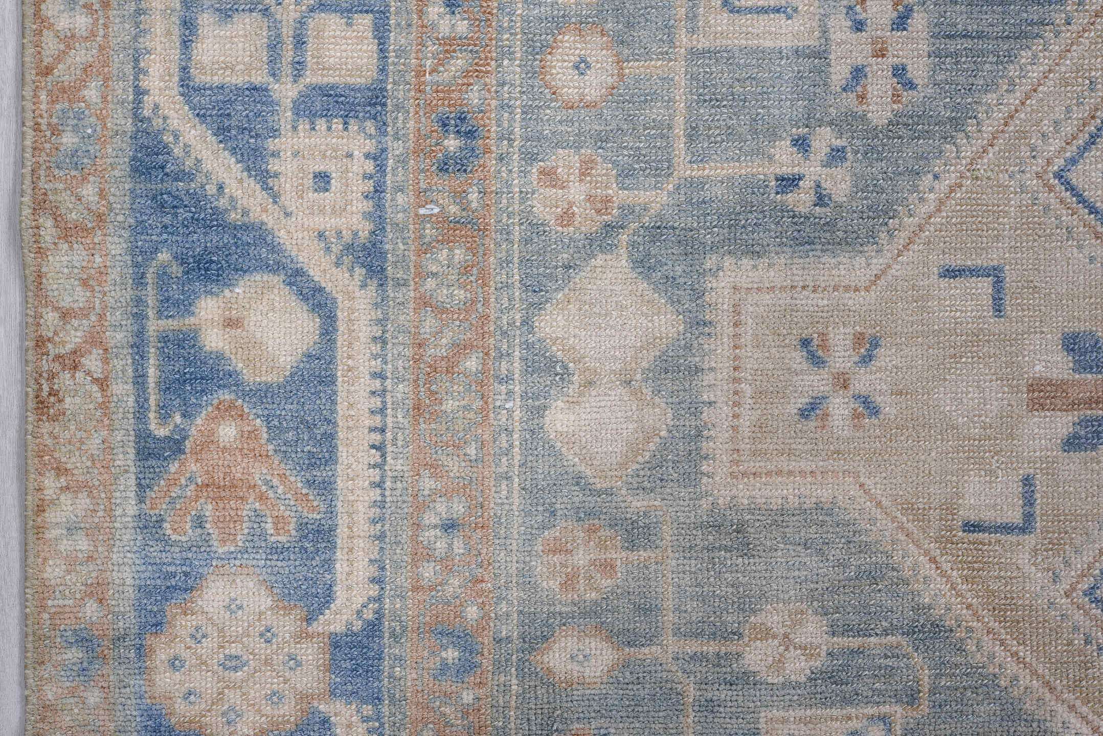 4' x 8' one-of-a-kind handmade antique Hamadan rug. Color palette: ivory, sky blue, pale blue, taupe, camel, rust