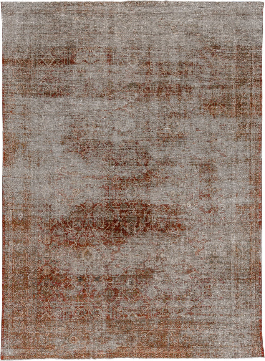 9' x 12' one-of-a-kind handmade antique Mahal large size rug. Color palette: ivory, rust, taupe, camel, terra cotta, beige