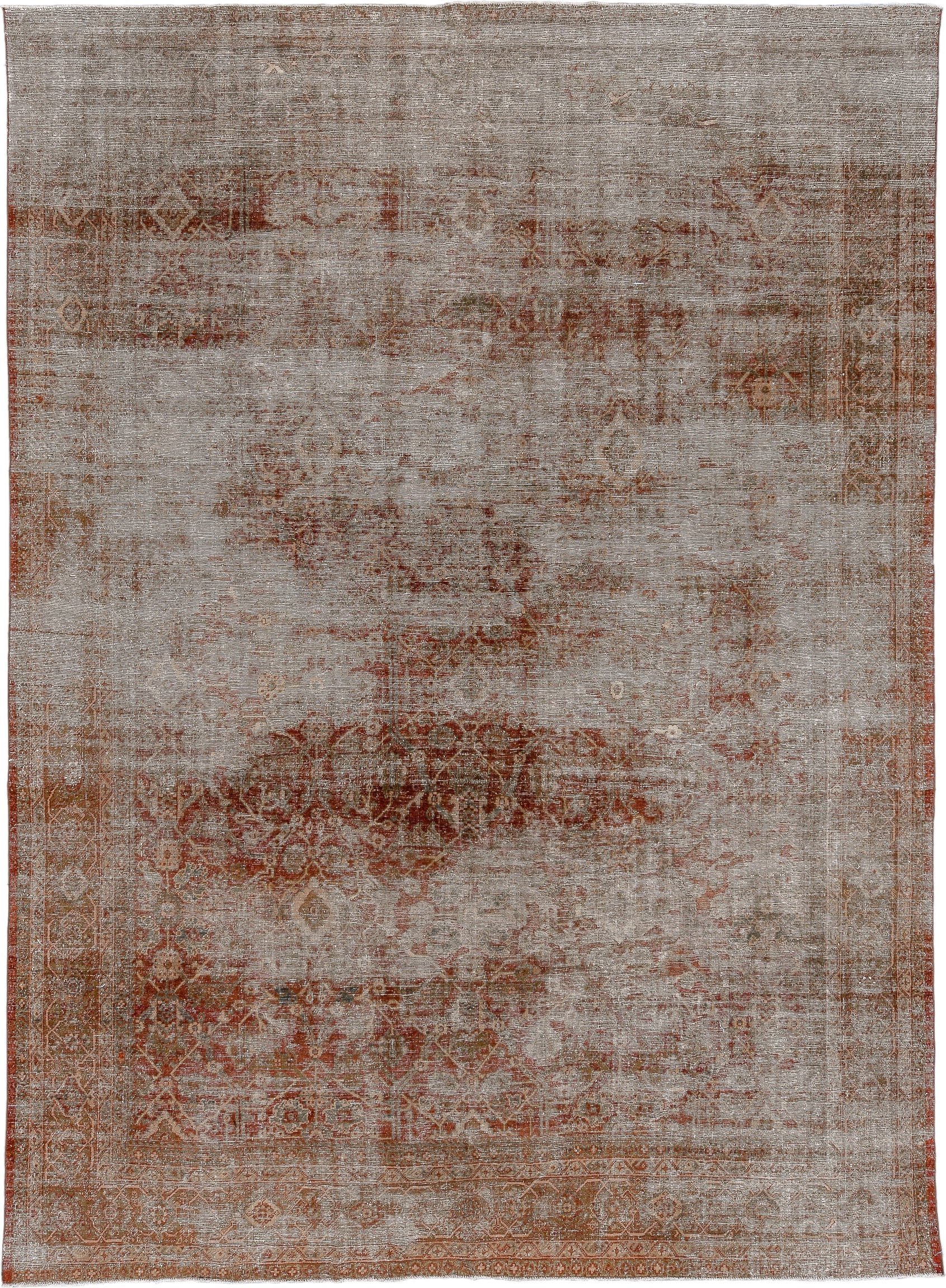 9' x 12' one-of-a-kind handmade antique Mahal large size rug. Color palette: ivory, rust, taupe, camel, terra cotta, beige