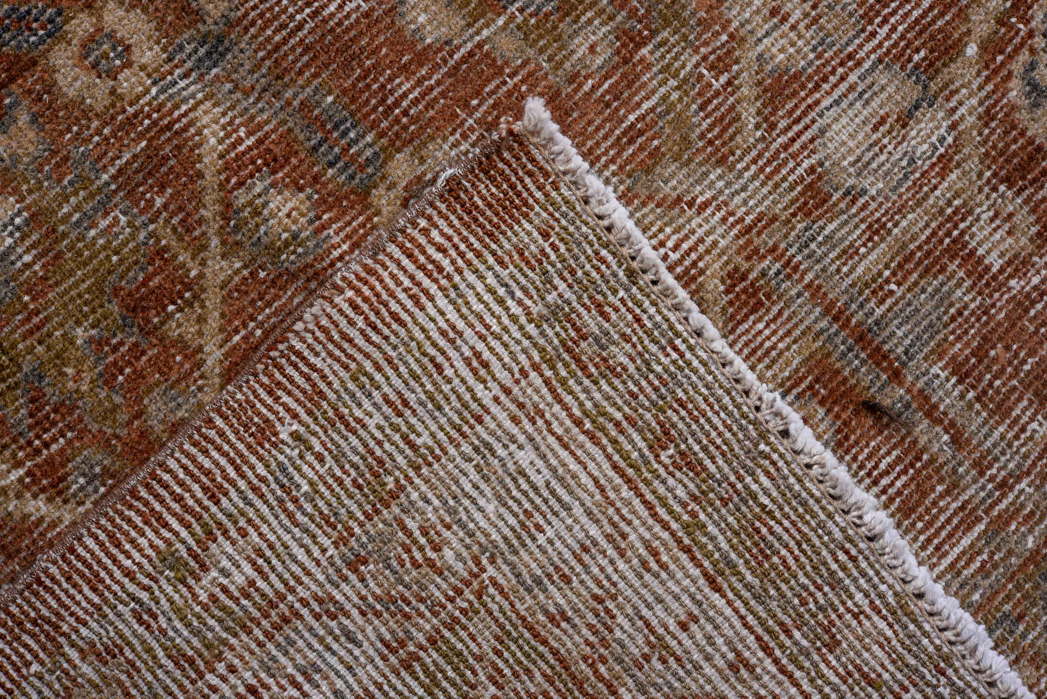 9' x 12' one-of-a-kind handmade antique Mahal large size rug. Color palette: ivory, rust, taupe, camel, terra cotta, beige