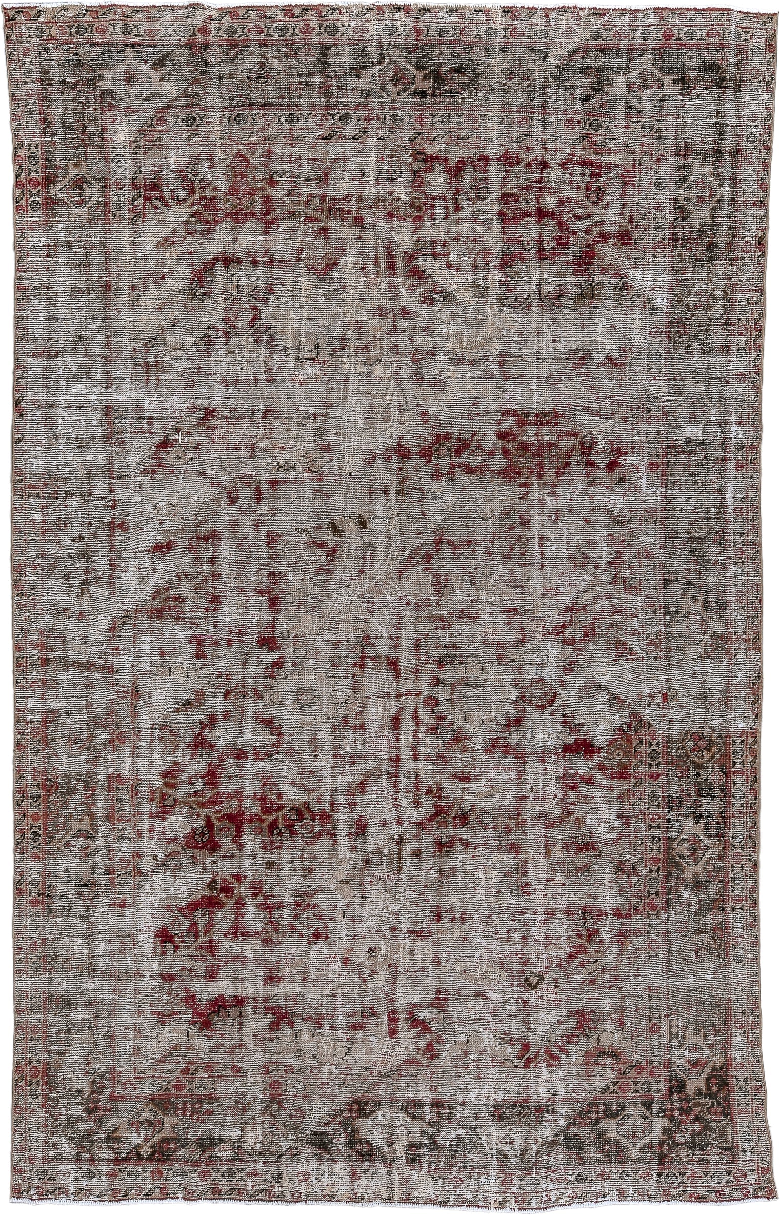 6' x 10' one-of-a-kind handmade vintage Mahal large size rug. Color palette: ivory, taupe, burgundy, charcoal, rose, brown