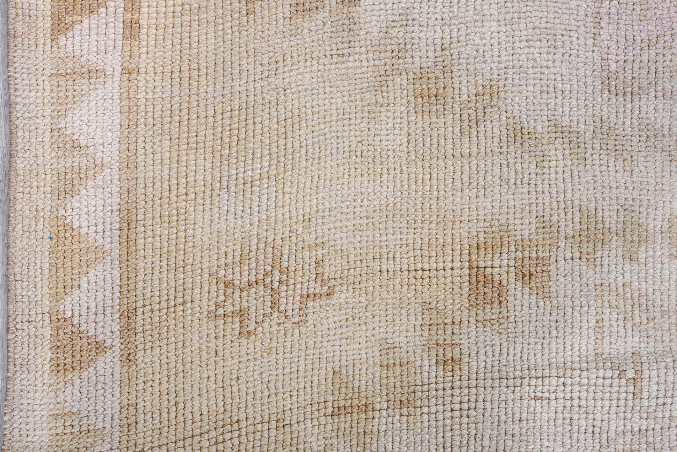 9' x 10' one-of-a-kind handmade antique Kars large size rug. Color palette: ivory, taupe, blush, camel, beige, rose, brown