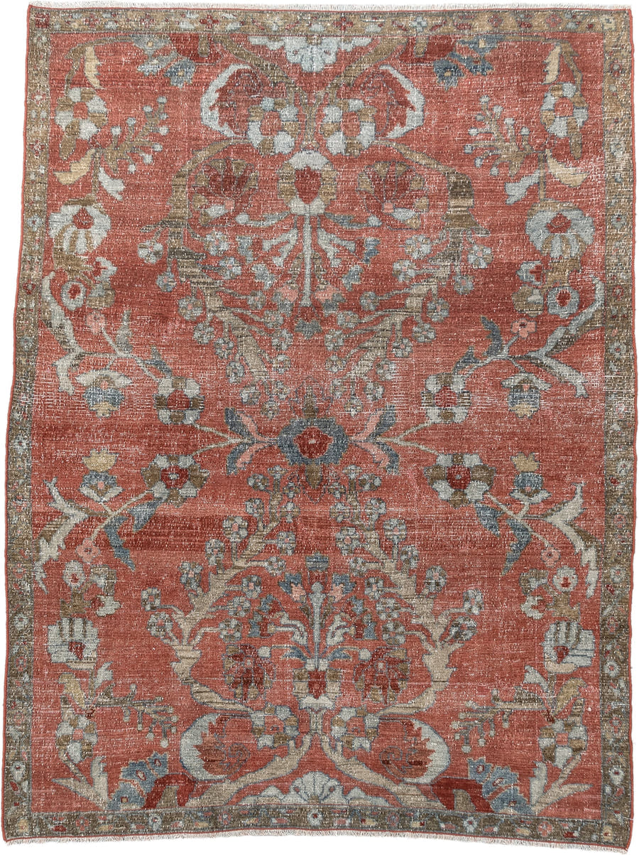 3' x 5' one-of-a-kind handmade antique Lilian small size rug. Color palette: terracotta, ivory, taupe, slate, camel, rust