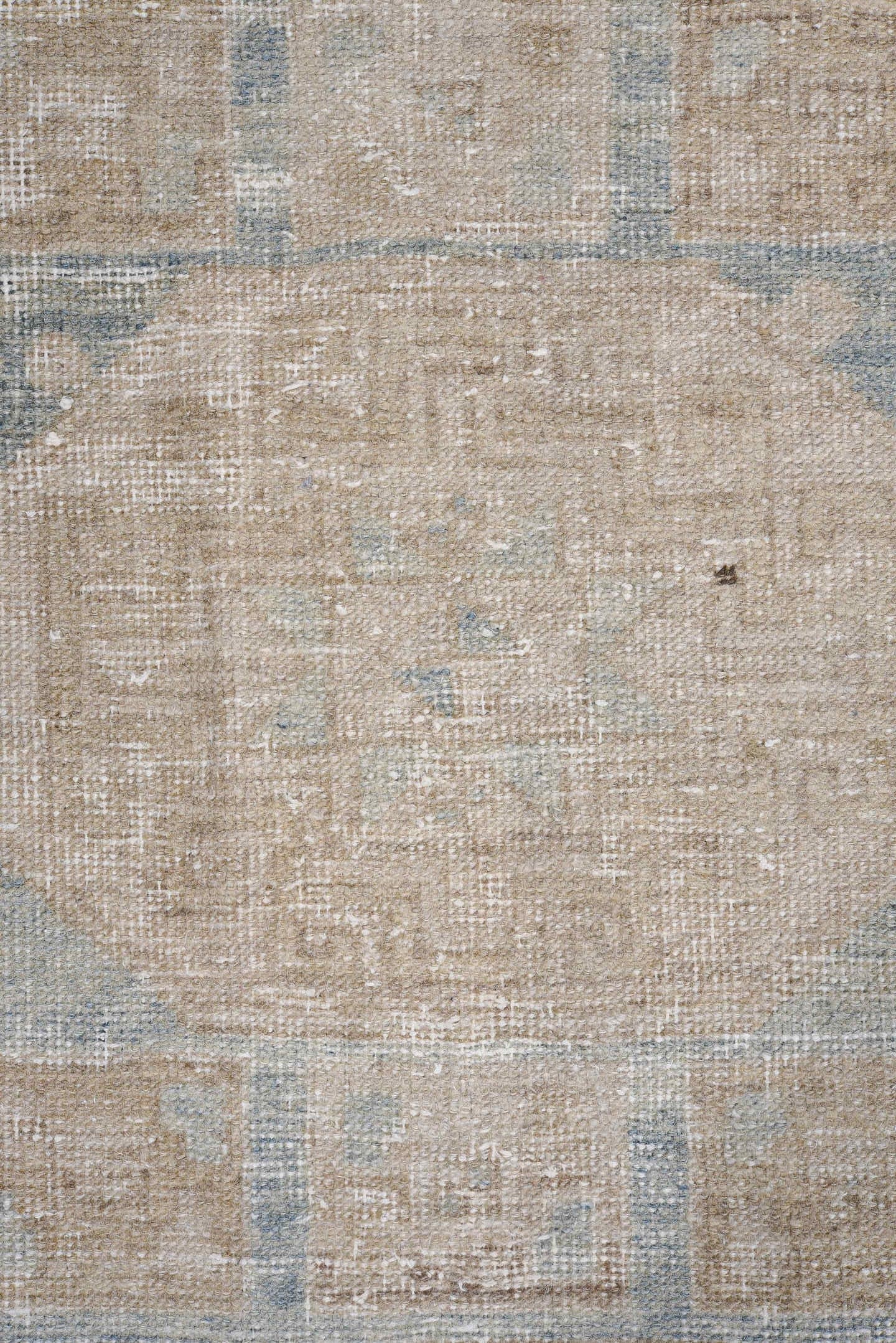 3' x 9' one-of-a-kind handmade antique Oushak runner rug. Color palette: ivory, sky blue, beige, taupe, sand, light blue