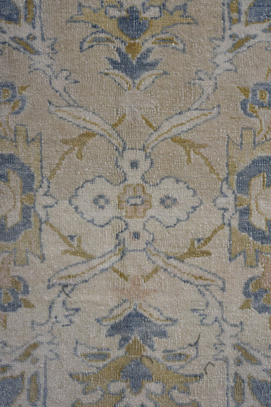 7' x 10' one-of-a-kind handmade antique Heriz large size rug. Color palette: light blue, ivory, beige, taupe, sage, gray