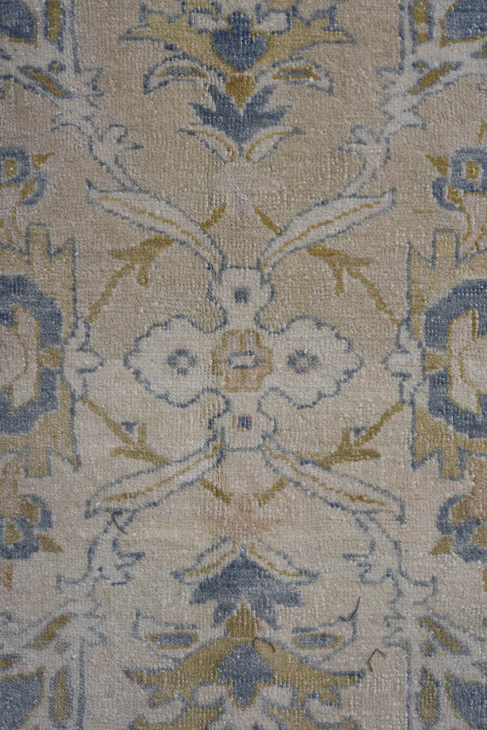 7' x 10' one-of-a-kind handmade antique Heriz large size rug. Color palette: light blue, ivory, beige, taupe, sage, gray