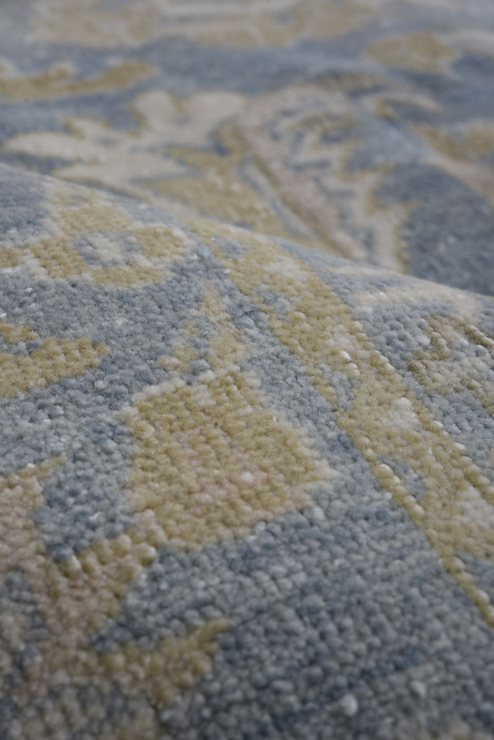 7' x 10' one-of-a-kind handmade antique Heriz large size rug. Color palette: light blue, ivory, beige, taupe, sage, gray