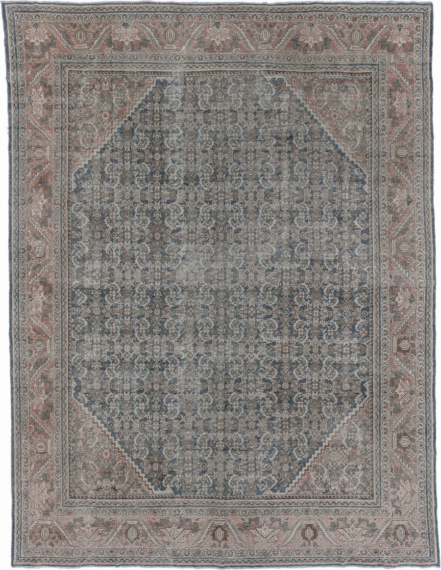 10' x 13' one-of-a-kind handmade antique Mahal large size rug. Color palette: blue, ivory, rose, taupe, slate, dusty pink