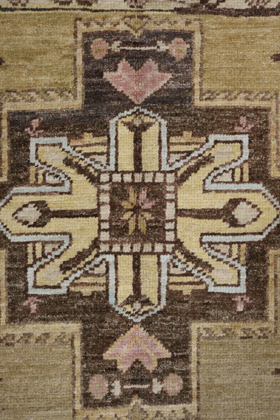 4' x 10' one-of-a-kind handmade vintage Sarab runner rug. Color palette: camel, brown, ivory, sky_blue, taupe, rose