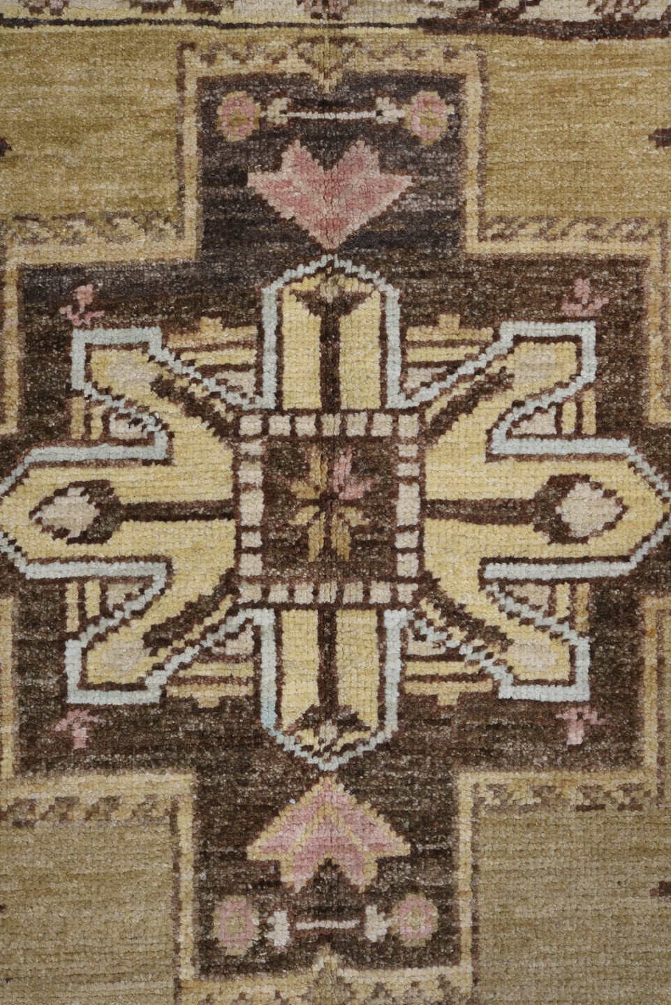 4' x 10' one-of-a-kind handmade vintage Sarab runner rug. Color palette: camel, brown, ivory, sky_blue, taupe, rose