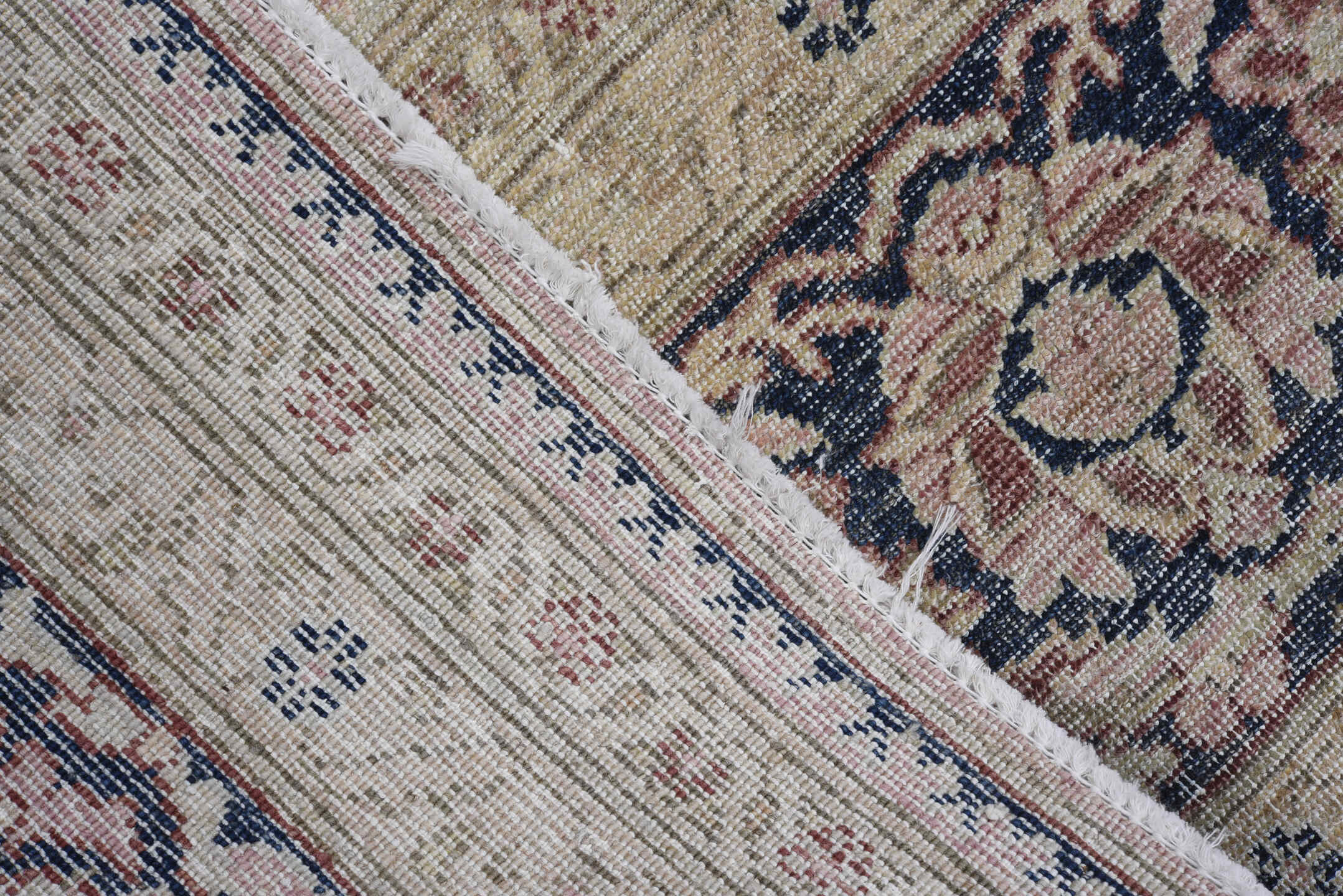 8' x 10' one-of-a-kind handmade vintage Tabriz large size rug. Color palette: ivory, blush, navy, dusty rose, beige, slate