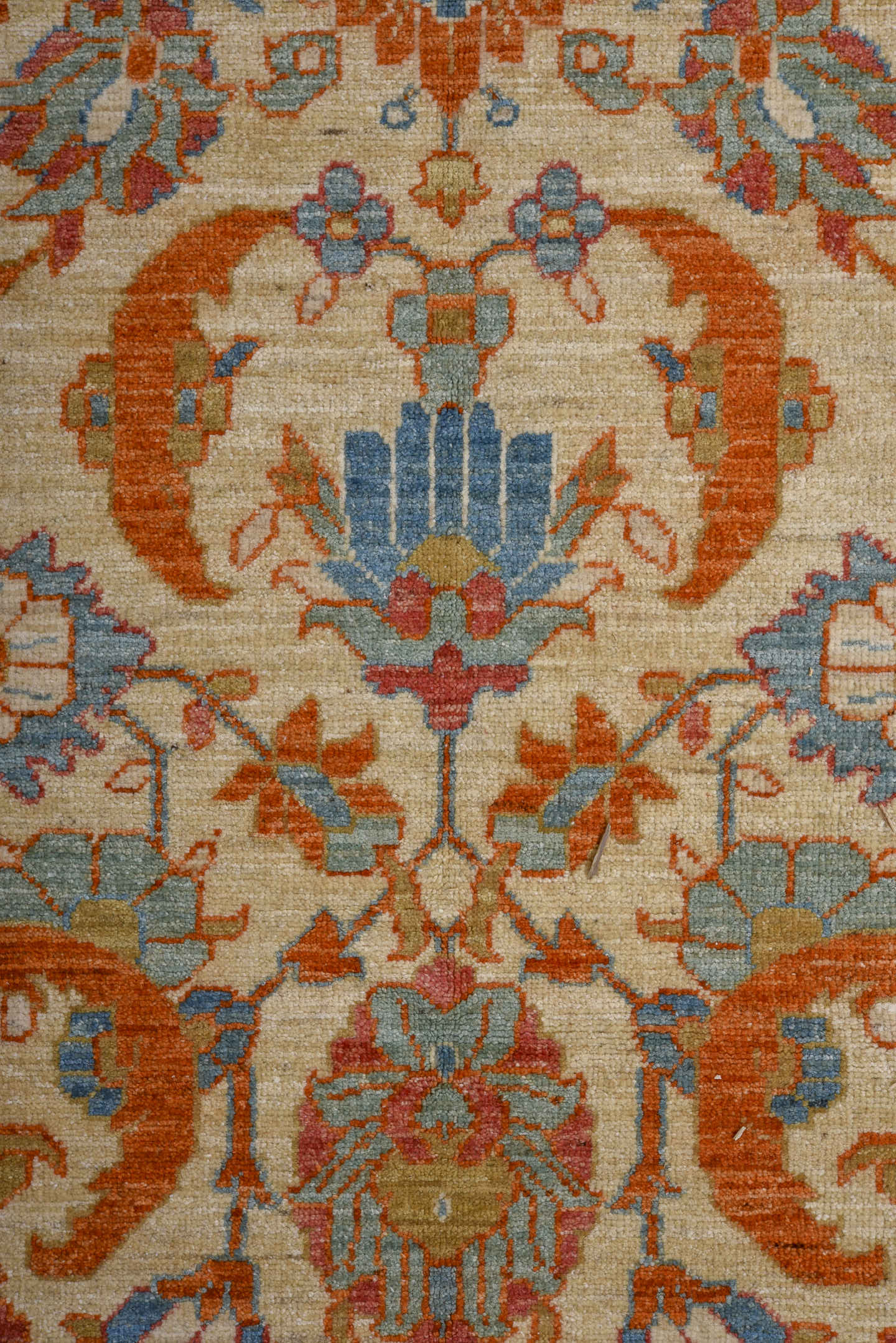 9' x 16' one-of-a-kind handmade vintage Tabriz rug. Color palette: ivory, sky blue, rust, terra cotta, slate, rose, camel