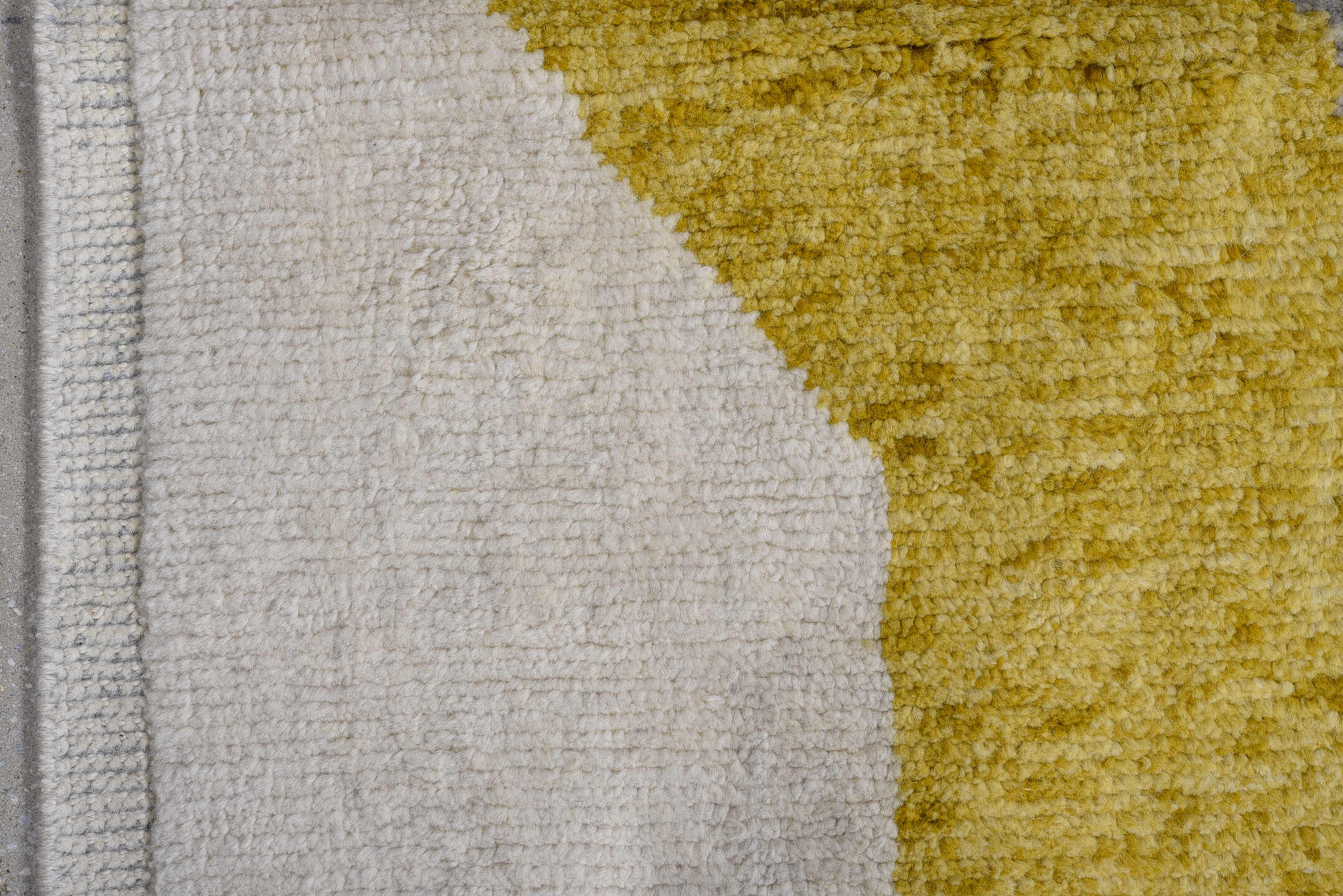 6' x 10' one-of-a-kind handmade vintage Tulu large size rug. Color palette: ivory, pale blue, gray, gold, slate, light blue