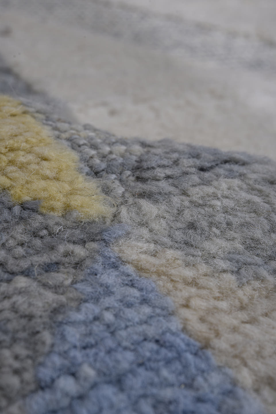 6' x 10' one-of-a-kind handmade vintage Tulu large size rug. Color palette: ivory, pale blue, gray, gold, slate, light blue