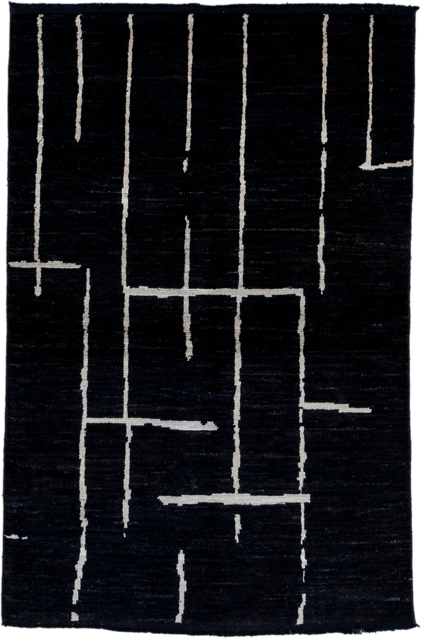 4' x 6' one-of-a-kind handmade vintage Tulu small size rug. Color palette: black, ivory