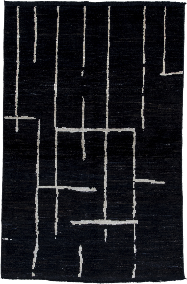 4' x 6' one-of-a-kind handmade vintage Tulu small size rug. Color palette: black, ivory