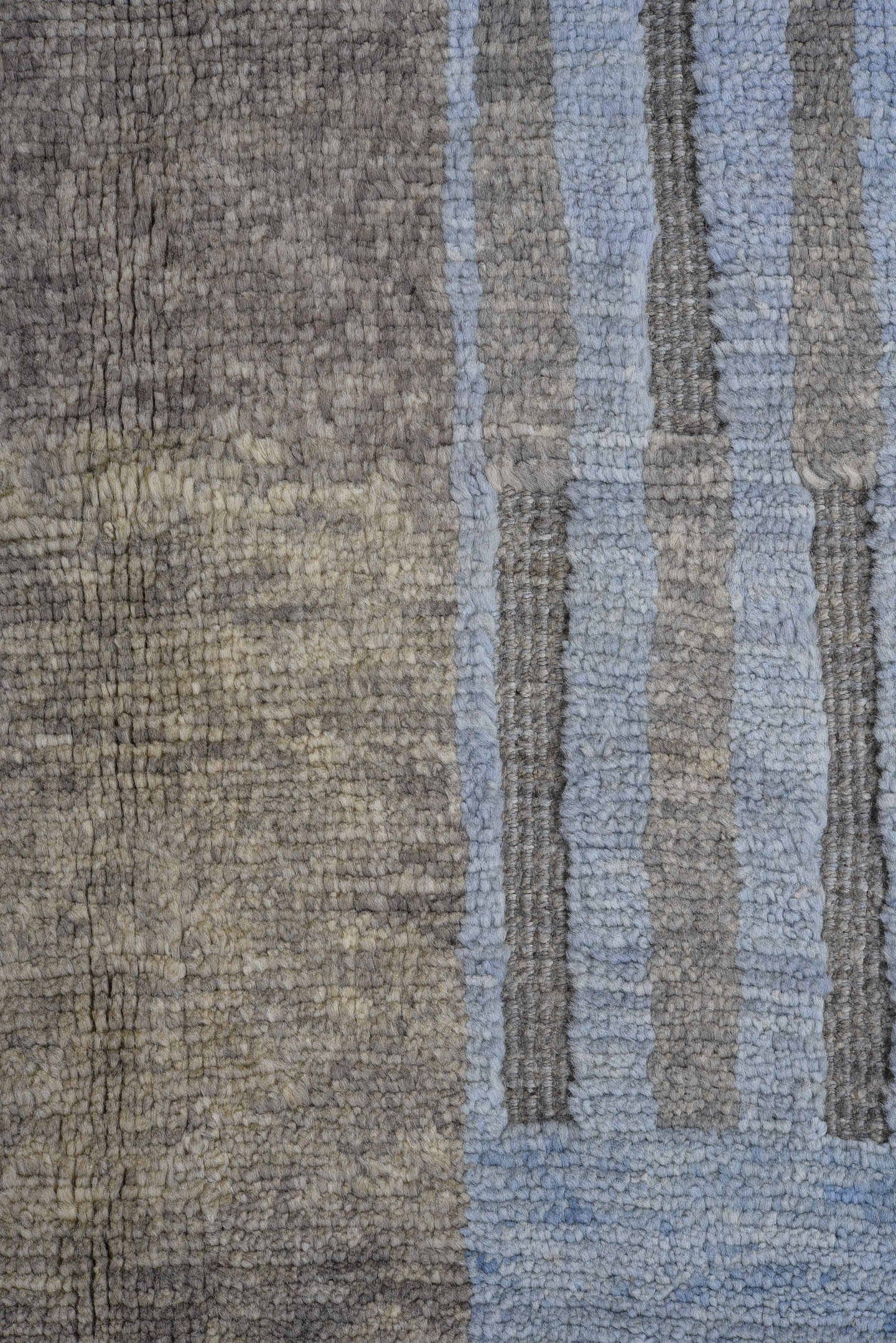 6' x 10' one-of-a-kind handmade vintage Tulu large size rug. Color palette: pale blue, charcoal, ivory, light gray