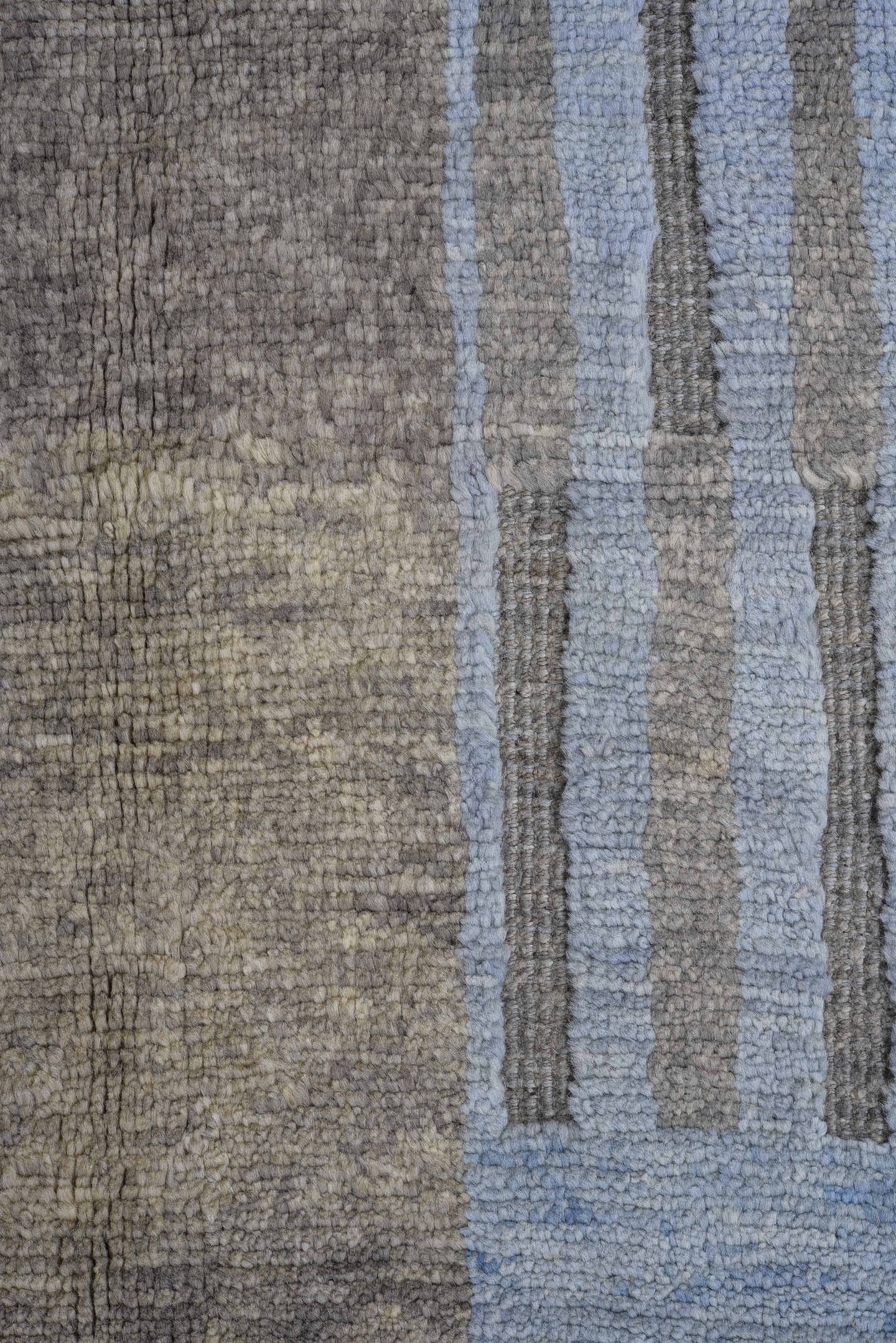 6' x 10' one-of-a-kind handmade vintage Tulu large size rug. Color palette: pale blue, charcoal, ivory, light gray